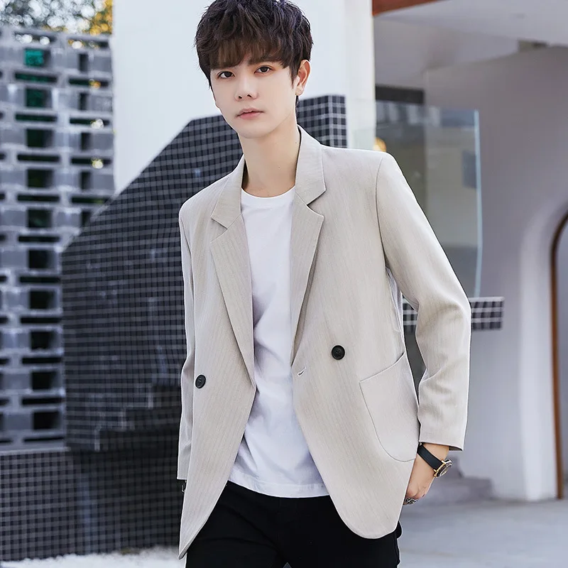 2021 Men's Autumn New Hidden Stripes Loose blazer Youth Solid Color Leisure blazer