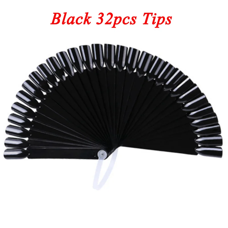 black 32pcs 1 Набор накладных наконечников для ногтей натуральный прозрачный черный веер палец полная карта дизайн ногтей Дисплей Практика УФ гель лак Инструменты Аксессуары для маникюра - Цвет: black 32pcs