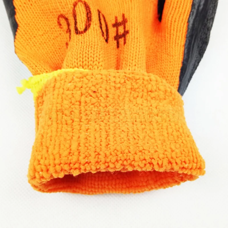 Оранжевые зимние теплые рабочие перчатки из латекса противоскользящие
