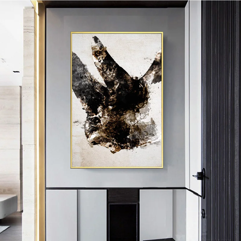 Золотая и черная дикая картина с рисунком животных настенное искусство носорог