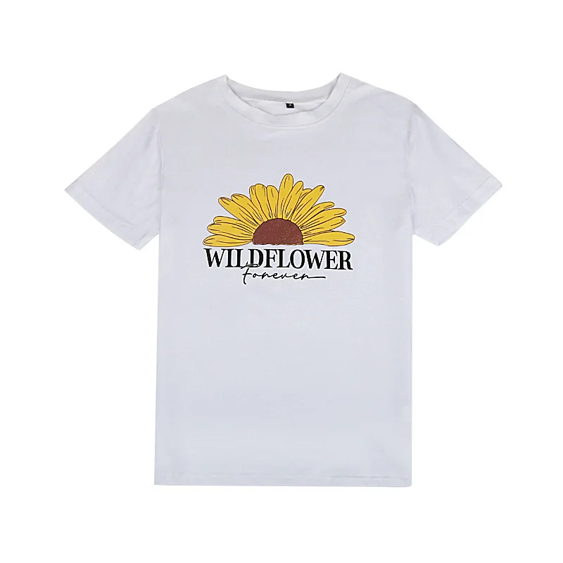 

Round collar small Daisy T shirt female print short sleeves casual loose fashion Korean version of the new summer