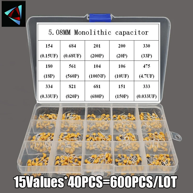 20 пФ 1 мкФ Ф 15 значений * 40 шт. = 600 105 474 334 224 104 473 333 223 103 472 НФ в ассортименте 102 мм - Фото №1