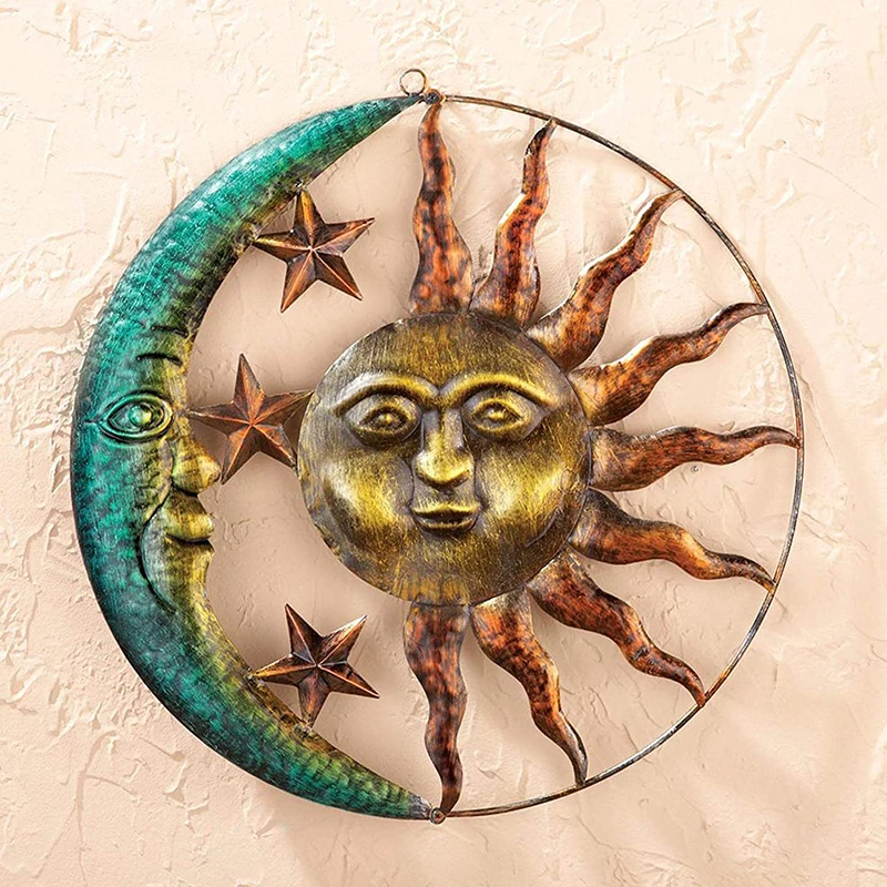 

Metal Wall Art Decoration Creative Sun Moon Statue Hanging Ornaments Decor for Home Living Room Garden MDJ998