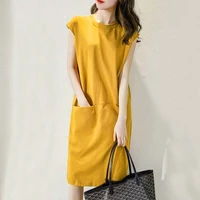 2021 summer new loose and thin solid color t shirt dress womens korean medium and long fairy skirt