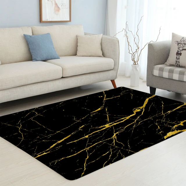 BlessLiving Marble Large Carpet for Bedroom Modern Floor Mat Texture Soft Area Rug Black Golden Granite Alfombra Dropship 1pc 2