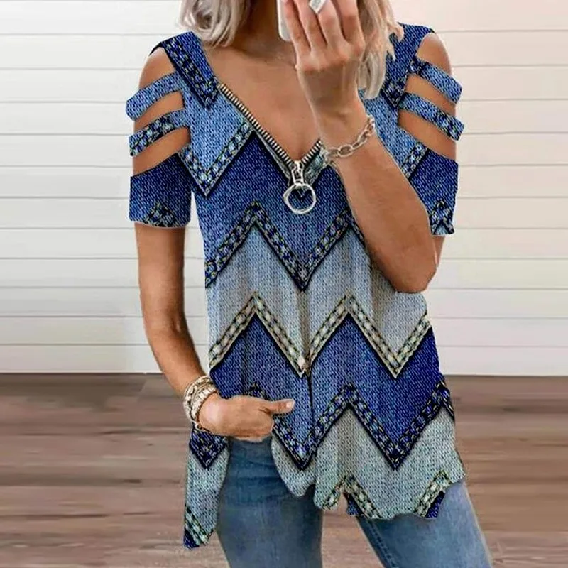 Блузка женская с V-образным вырезом Модная элегантная рубашка на молнии пуловер в