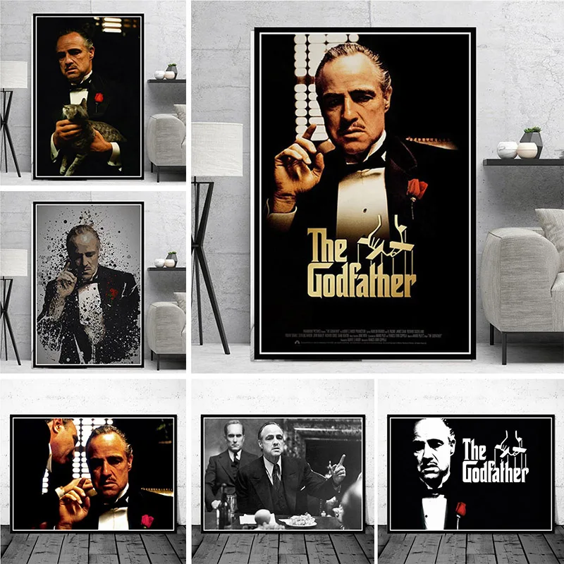 

The Godfather Hot Movie Posters and Prints Classic Gangster Actor Cuadros Canvas Painting Wall Art Picture for Living Room Decor