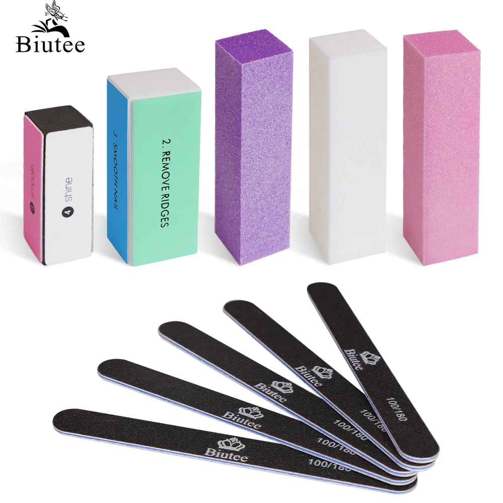 

BIUTEE 10 шт. пилочки для ногтей 100 180 навалочных пилок для ногтей набор инструментов для маникюра из песочной бумаги и пены принадлежности для н...