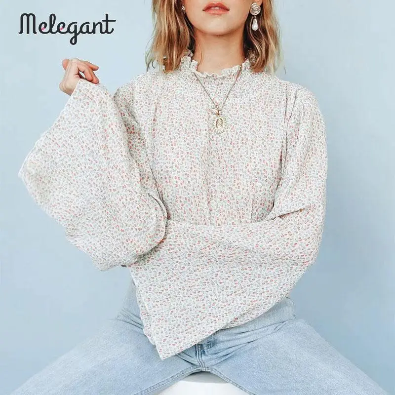 Элегантная плиссированная шифоновая блузка с цветочным рисунком на осень и зиму