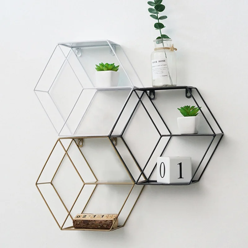 

Creative Wrought Iron Decoration Rack Wall Hanging Storage Shelf for Living Room Bedroom Storage Shelf Home Wall Decoration