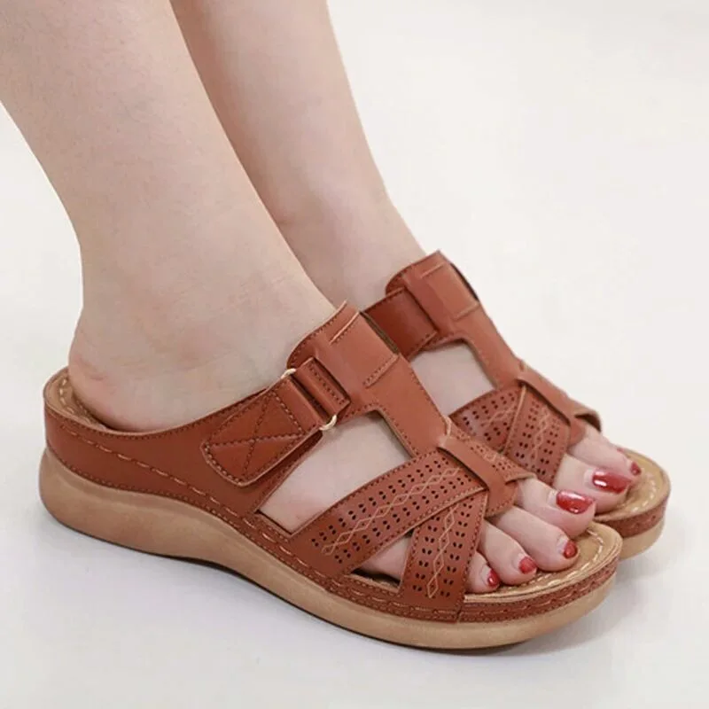 Brand Women Shoes Summer Ladies Casual Outdoor Beach Slides Sandals Leather Female Platform Retro Shoes plus size 35-43