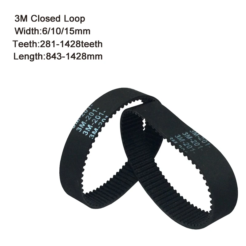 

HTD 3M Round Rubber Timing Belts Closed-Loop 843/900/1125/1494/1500/1677/3000/4284mm Length 6/10/15mm Width Drive Belts
