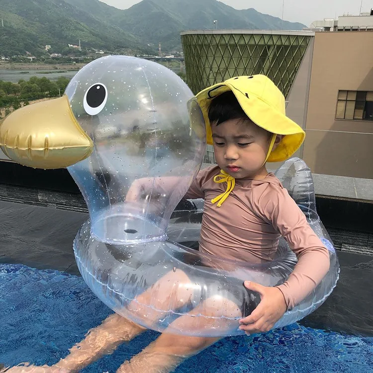 

New Arrival Swim Ring Baby Kids Swimming Rings Pool Float Ride on Duck Clear PVC crystal floating ducks for 2~6 year Beach Toys