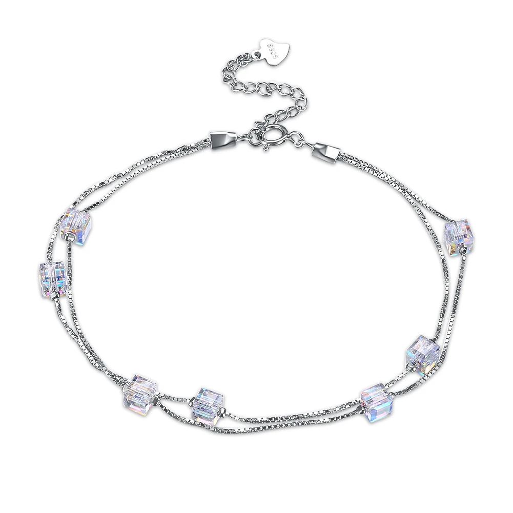 

ZEMIOR 925 Sterling Silver Bracelets For Women Geometric Square Austria Crystal Adjustable Charm Bangle Bracelet Jewelry Gift