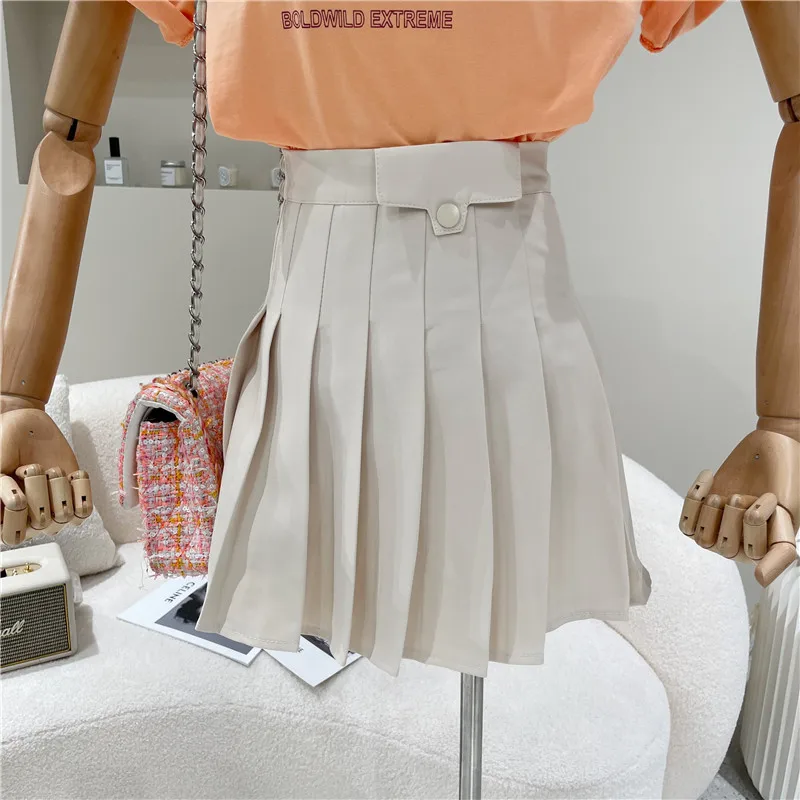 

Women's Spring Summer 2021 Fashion High waist A-line slim white Retro pleated skirt