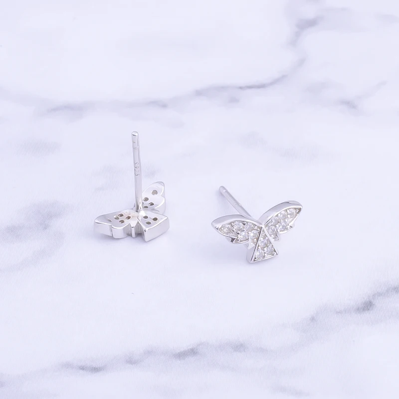 Pekurr Zircon Bead Triangle Fly Bird Statue 925 Sterling Silver Women Stud Earrings Fashion Jewelry For Accesories | Украшения и