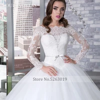 Louis Novias Long Sleeve Sexy Wedding Dress 2020 New Fashion Deep Sweetheart Beading Appliques Floral Print Wedding Dress Turkey