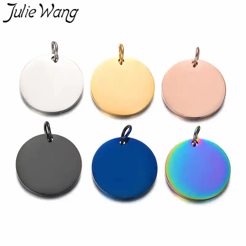 

Julie Wang 3 шт. 22 мм круглые пустые этикетки очаровательные маленькие Полированные Подвески из нержавеющей стали ожерелье браслет ювелирные из...