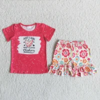 2021 hot sale chicken print shirt match floral ruffle shorts wholesale childrens clothing kids boutique clothing sets