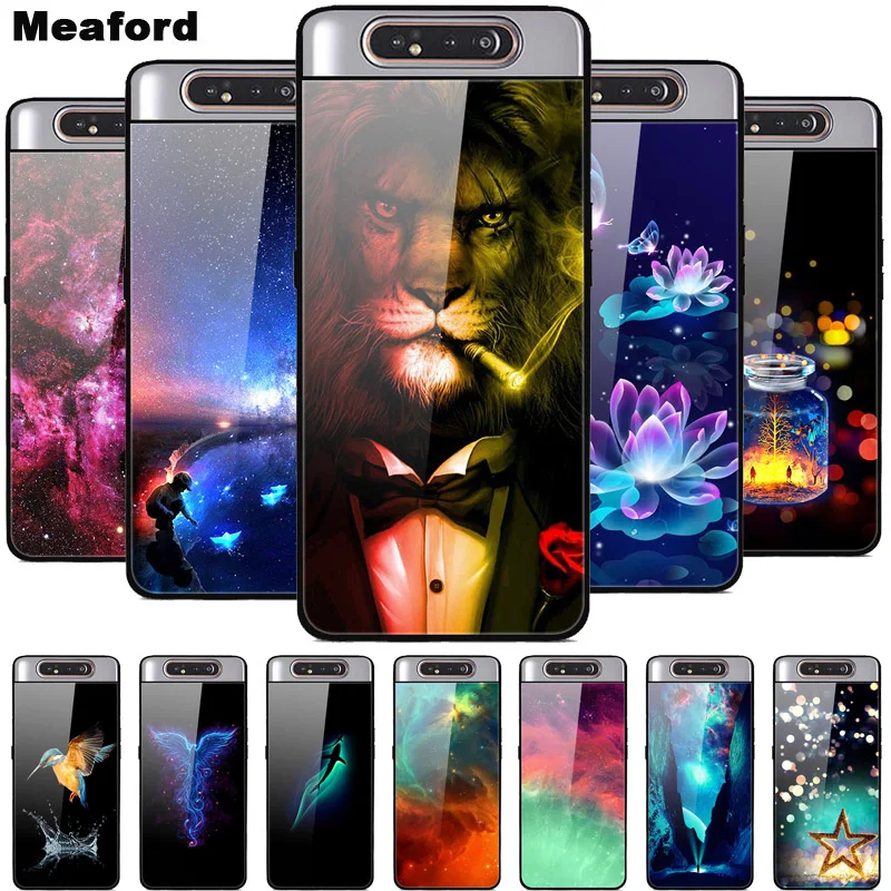 Чехол из закаленного стекла для Samsung Galaxy A80 мягкий бампер чехол с 3D рисунком кошки