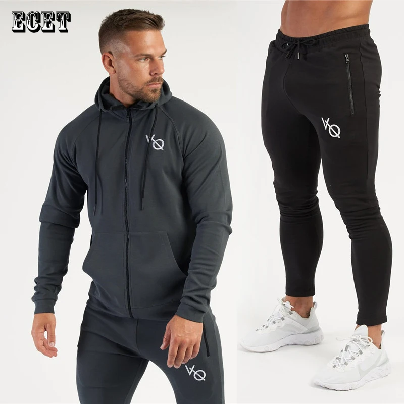 

Cotton men's suit brand fitness sportswear fashion zipper jacket hoodie embroidered men's zipper pocket trousers