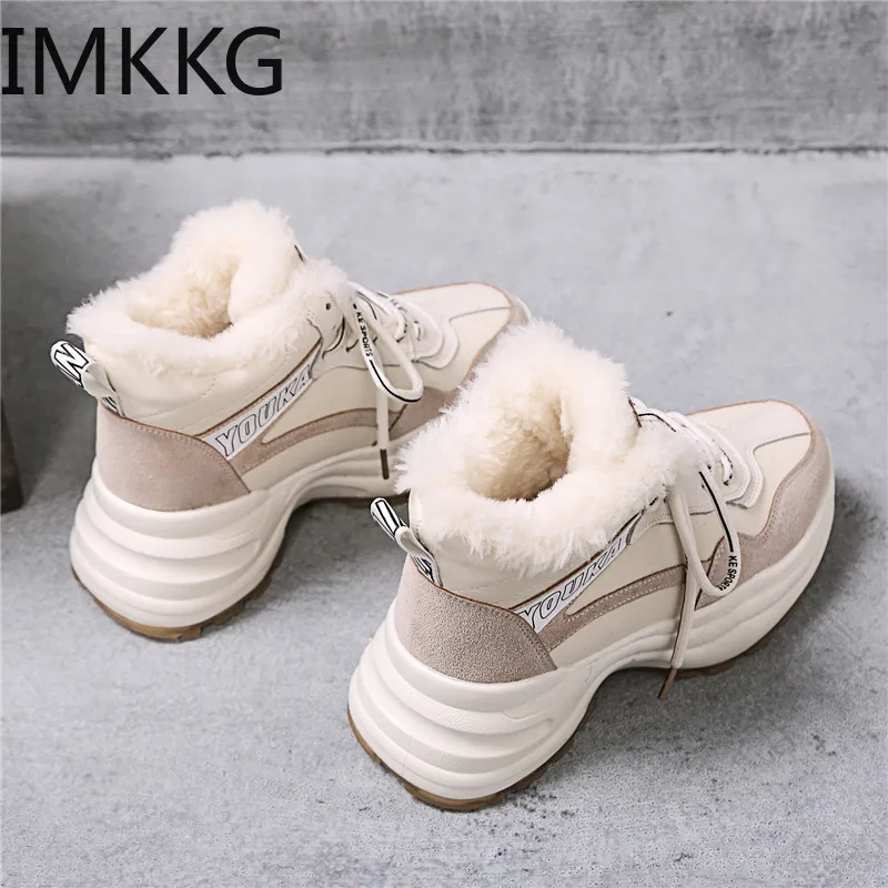 Зимние женские ботинки теплые меховые водонепроницаемые кроссовки на плоской