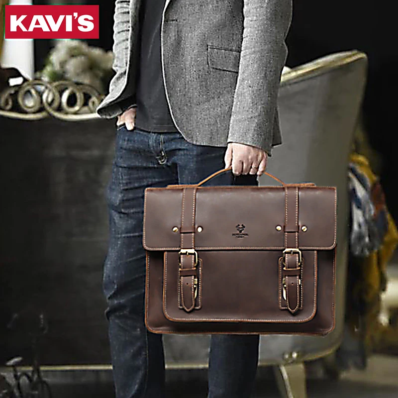 KAVIS новый мужской кожаный портфель кофейного цвета деловая сумка сумки