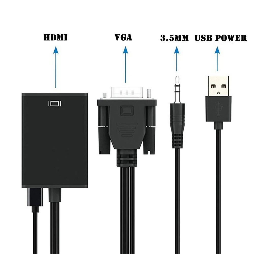 Адаптер VGA-HDMI-совместимый с аудиоконвертером Кабель-адаптер 1080P аудиовыходом