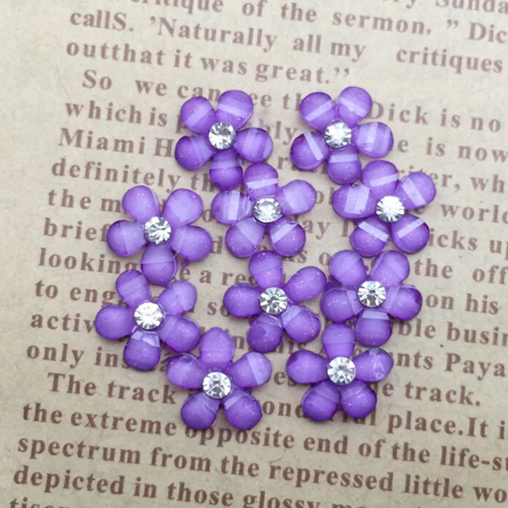 

20pcs/LOT Cute Resin Flower With Rhinestone Flatback Cabochon For Jewelry Findings DIY Phone,nail Art Decoration