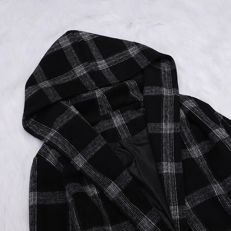

Women's Parkas Pockets Overcoat Belted Jackets Women Long Plaid Coats Casual Hood Coat 2020 Autumn Winter Girls Streetwear
