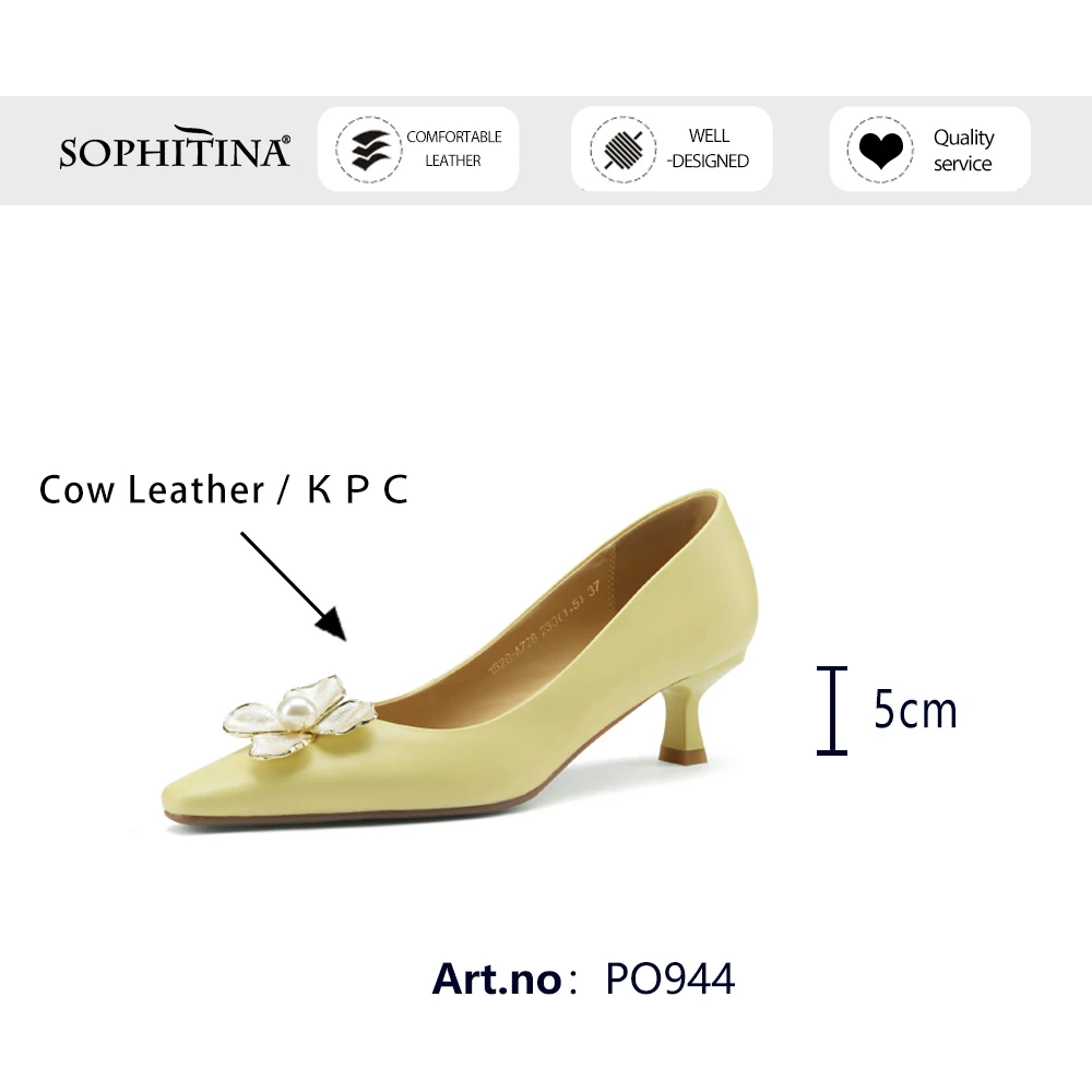 

SOPHITIAN Shallow Pointed Toe Pumps Woman Genuuine Leather Cryatal Med Thin Heel Solid Offcie Lady Shoes PO944