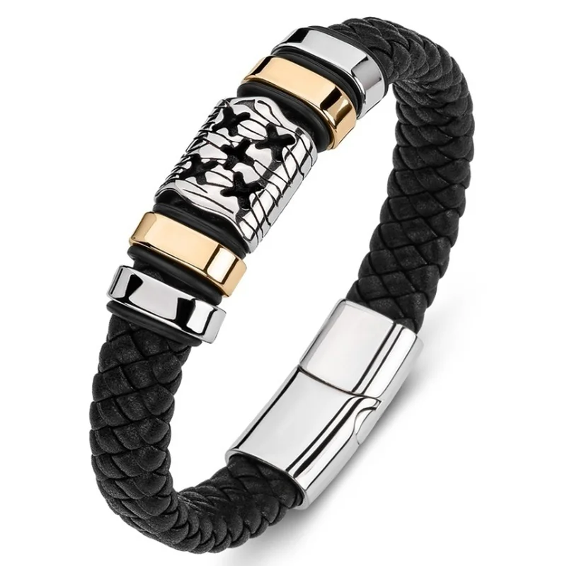 

Exquisite Fashion Leather Hand Bracelet Mens High Quality Metal Magnetic Buckle Bracelet Punk Vintage Style Bracelet Birthday Gi