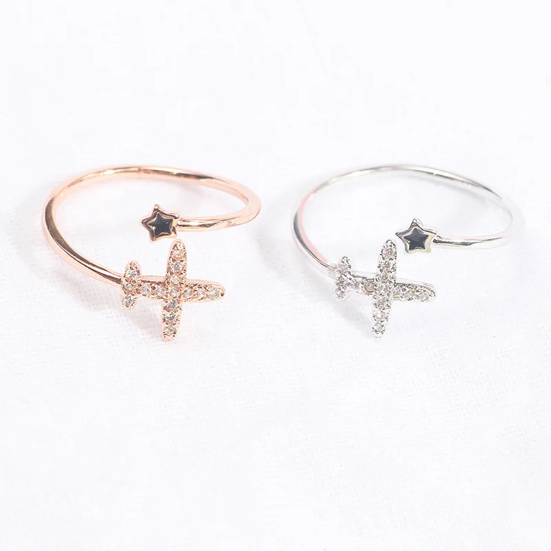 

2021 Korean Fashion Trendy New Cute Airplane Star Ring Adjustable Opening Rings Women Girl Charm Jewelry Gift