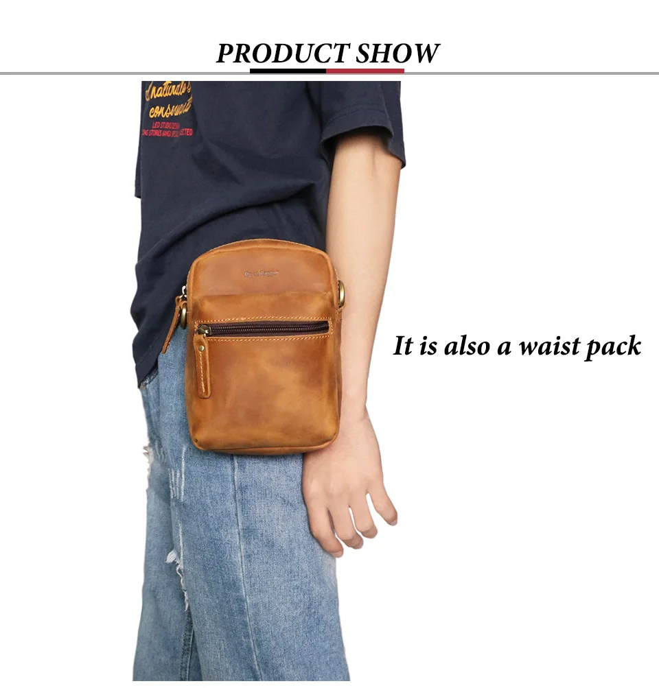 

Royal Bagger Small Shoulder Bag for Men Crazy Horse Leather Sling Messenger Bags Man Genuine Cow Leather Waist Pack Retro Sports