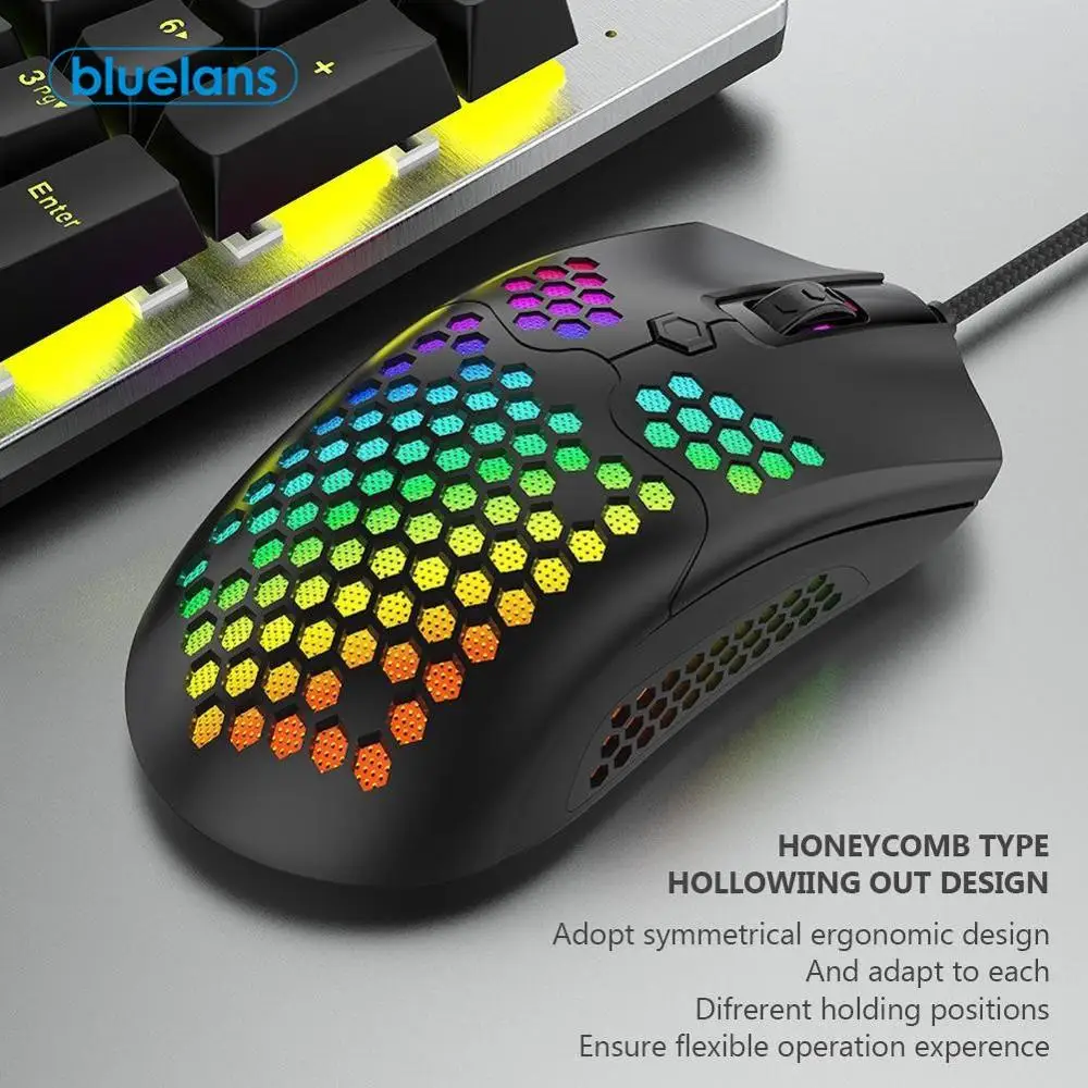 

M5 Hollow-out Honeycomb Shell Gaming Mouse Colorful RGB Backlit Light 16000DPI Wired Mice with 7 Buttons for Game Lovers