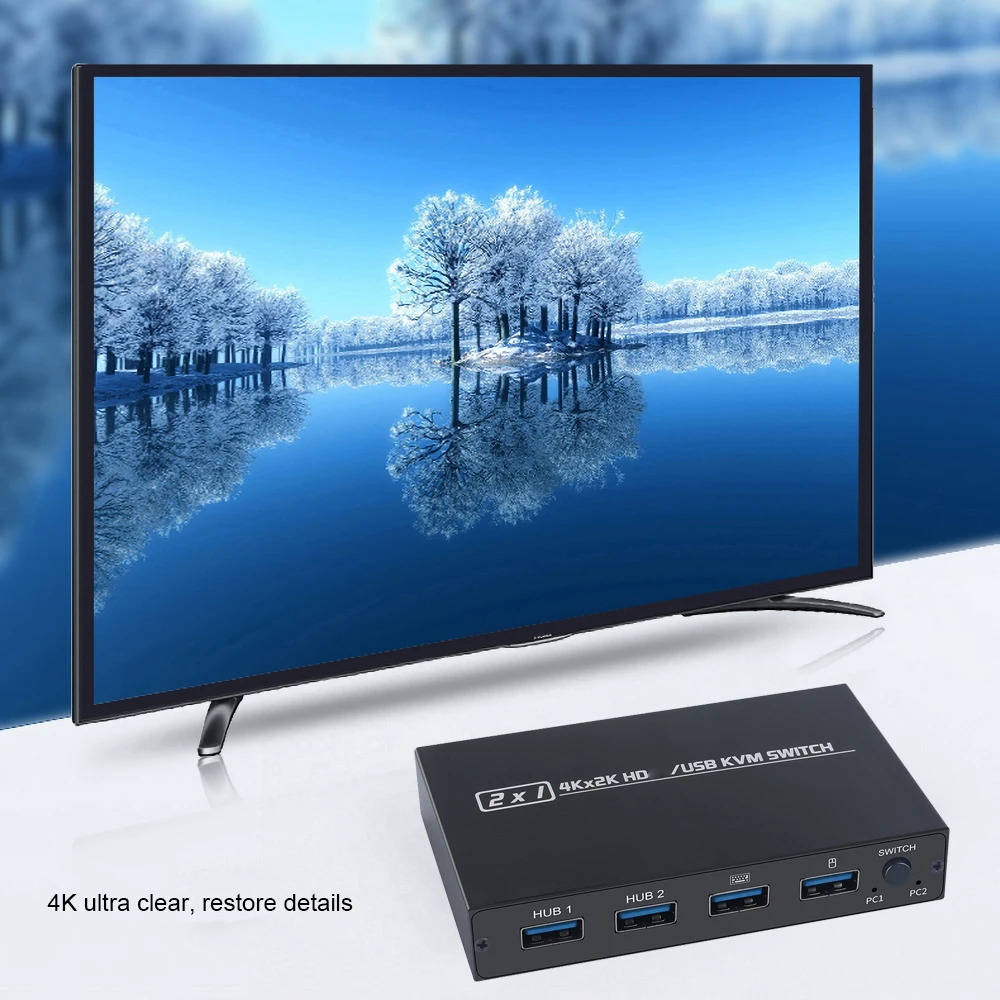 

2 Input 1 Output 4K Ultra HD Metal Case KVM Switch HDMI-compatible 2.0 Screen Switcher Shared Keyboard and Mouse Switcher