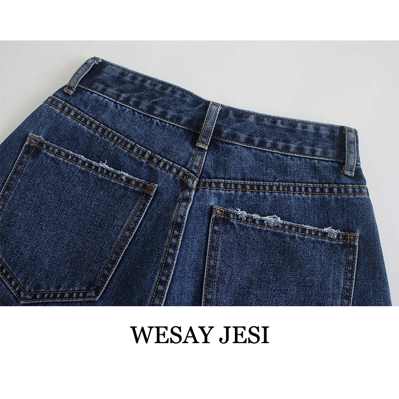 

TRAF ZAR Fashion 2021 Summer Women's Denim Shorts Casual High Waist Jeans All-Match Pockets Straight Loose Shorts Streetwear