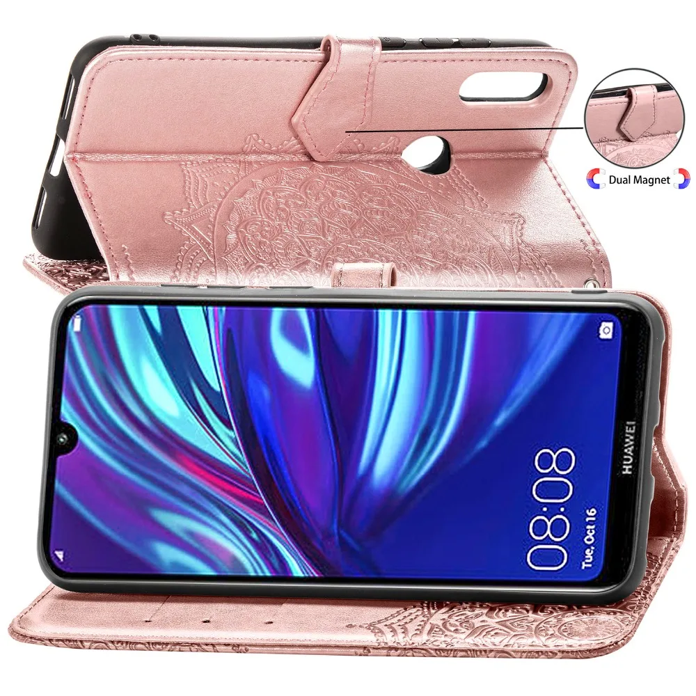 Для huawei Y6 Y7 Y9 Y5 Y3 Pro Prime Lite кожаный чехол-книжка с цветком для huawei Y 3 5 6 7 9 чехол-кошелек с отделением для карт чехол