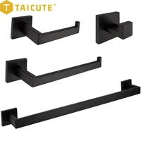 TAICUTE Black Bathroom Accessories Sets Wall Mounted Towel Bar Robe Hooks Toilet Paper Roll Holder Stainless Steel Hardware