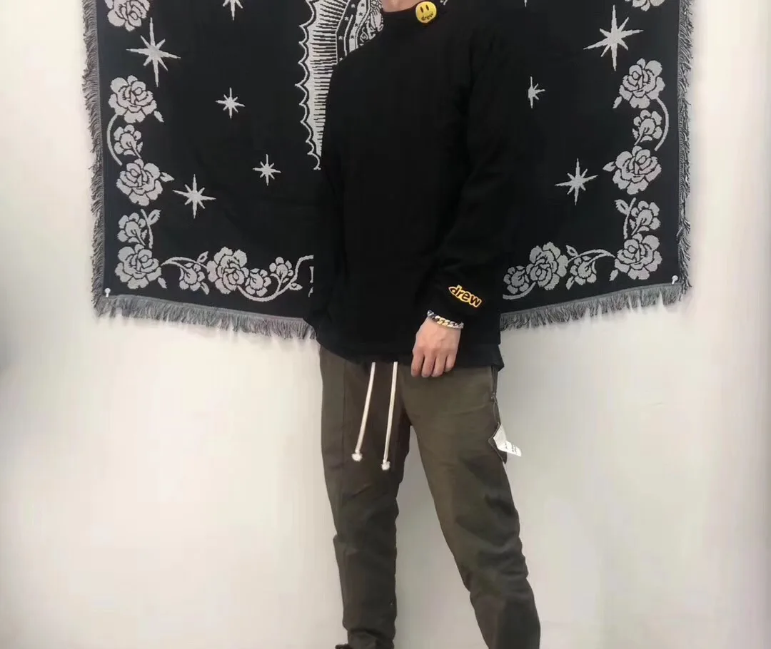 19SS drew футболка с длинными рукавами Джастин Бибер улыбка вышивка логотип drew футболка уличная хип-хоп drew house футболки для мужчин и женщин