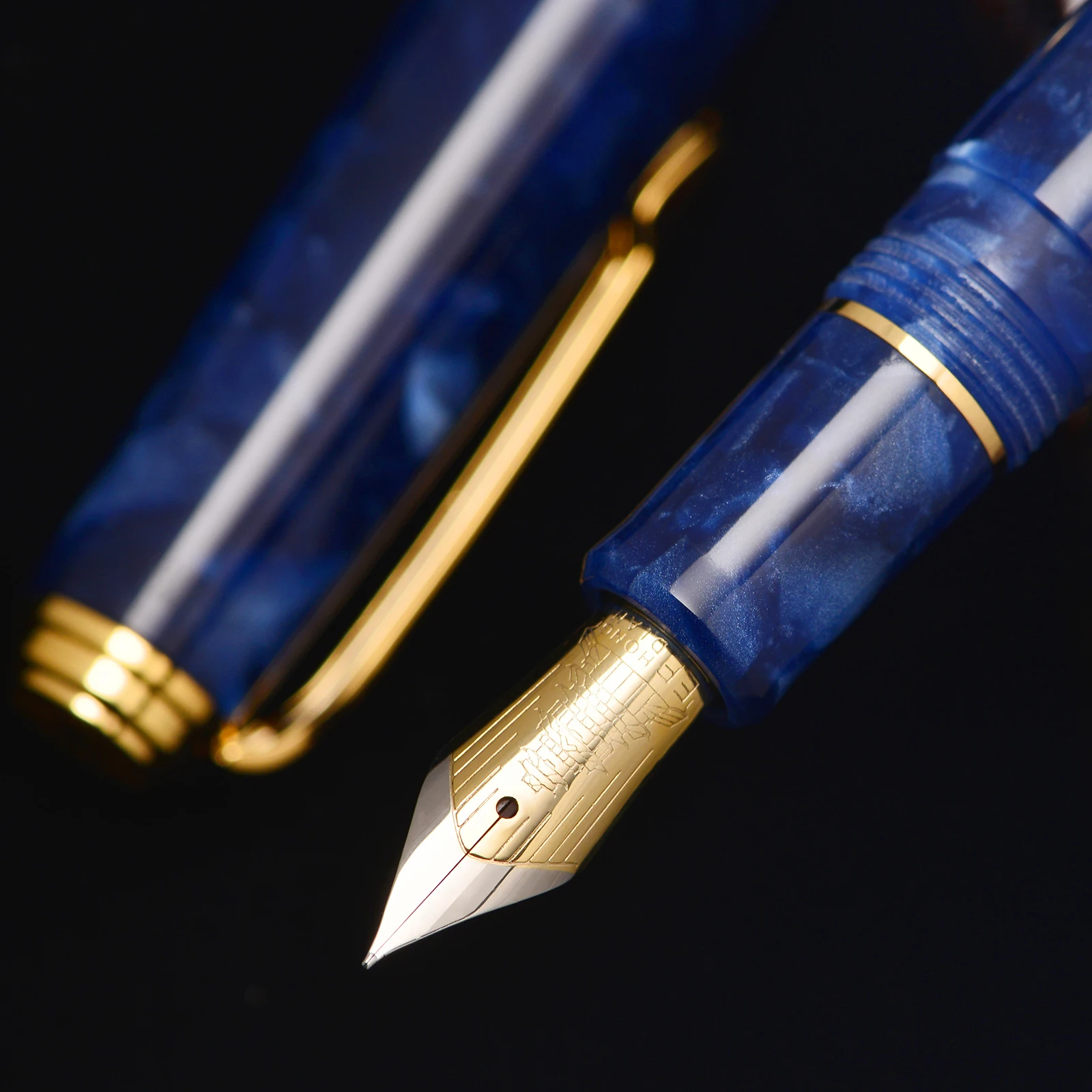 

Retro Hongdian N1 Resin Fountain Pen Nebula Dark Blue EF Nib 0.4mm Office Ink Pen with Converter for Writing Business School