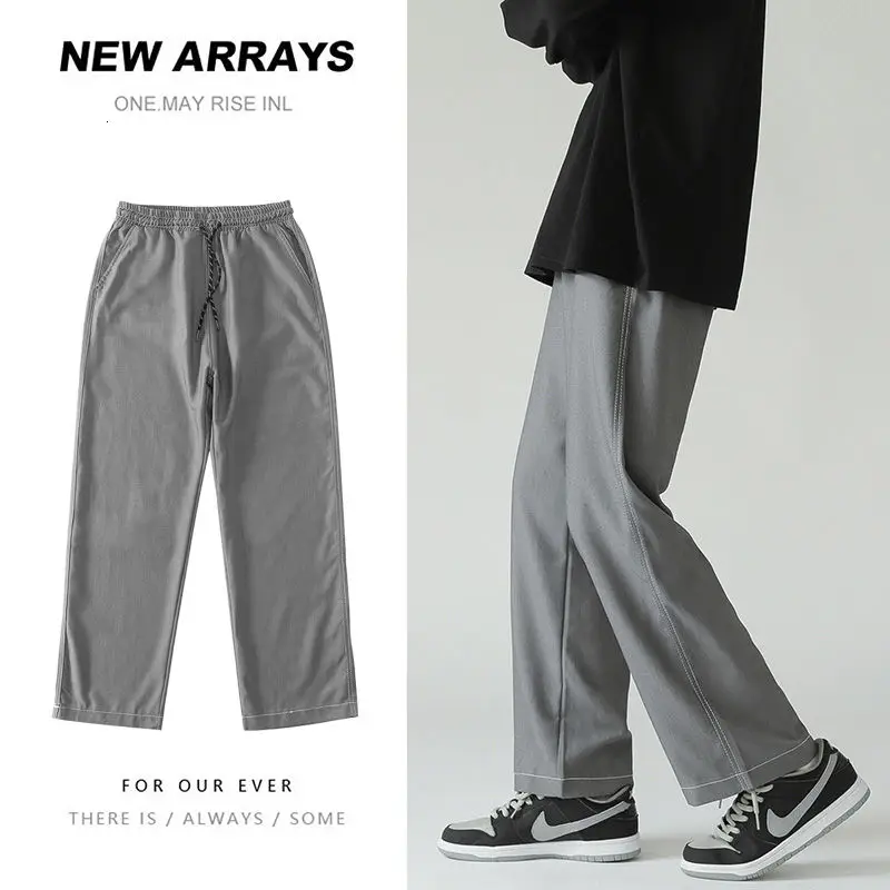 

Брюки мужские с широкими штанинами, модные деловые Костюмные брюки для мужчин, прямые строгие брюки в Корейском стиле, модель весна-лето