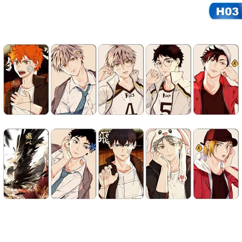 

10 pcs/set Japanese Anime Haikyuu!! Picture Card Stickers IC Card Bus Card Paster Student Kids Toy Smooth Card Sticker Gift