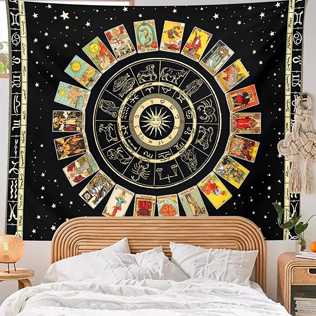 

Tarot Tapestry Zodiac Tapestries Sun and Moon Constellation Tapestry Astrology Tapestry Wall Hanging Black Stars Indie Room