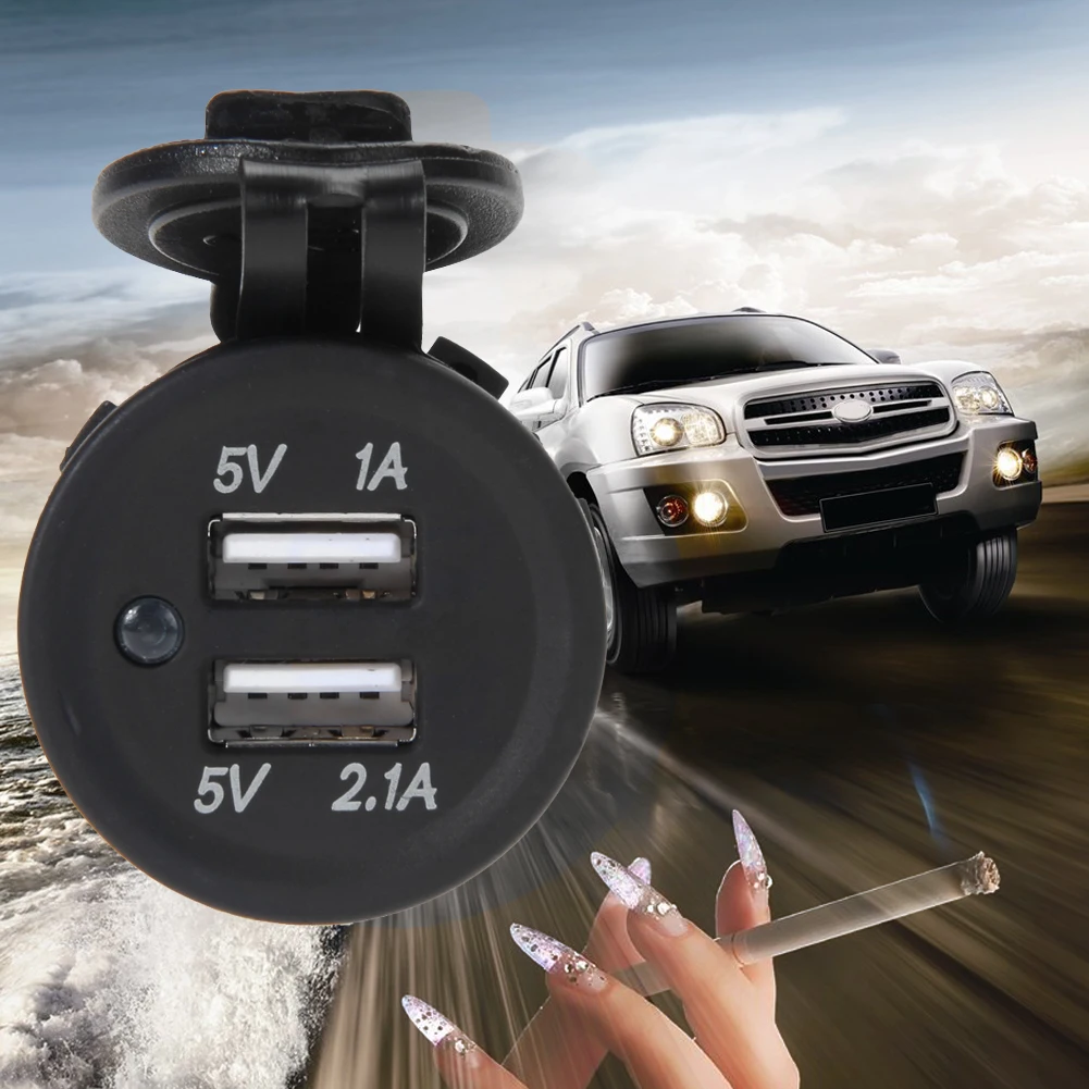 

Автомобильное водонепроницаемое зарядное устройство с двумя USB-портами, 2,1 А + 1 А, адаптер питания с проводами для автомобилей, мотоциклов, л...