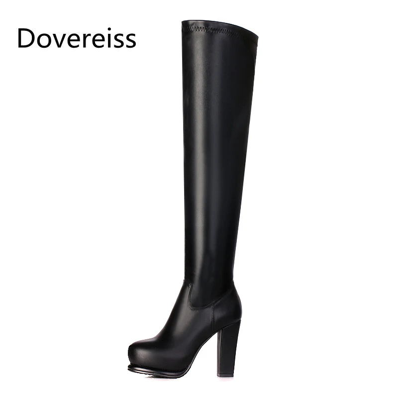

Dovereiss Fashion Women's Shoes Winter Concise Pure Color white Platform New Sexy Block heels Over the knee boots 35-45