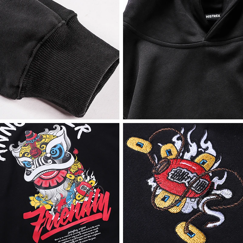 С принтом в китайском стиле Лев 100 хлопок мужские толстовки женские HarajukuPrinting с