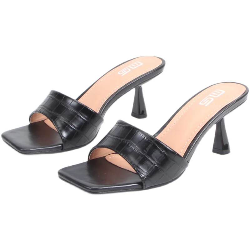 

Thin Heels Shoes Square Toe Rubber Flip Flops Heeled Mules Ladies' Slippers Hawaiian High Slides Scandals Rome Bonded Leather Se