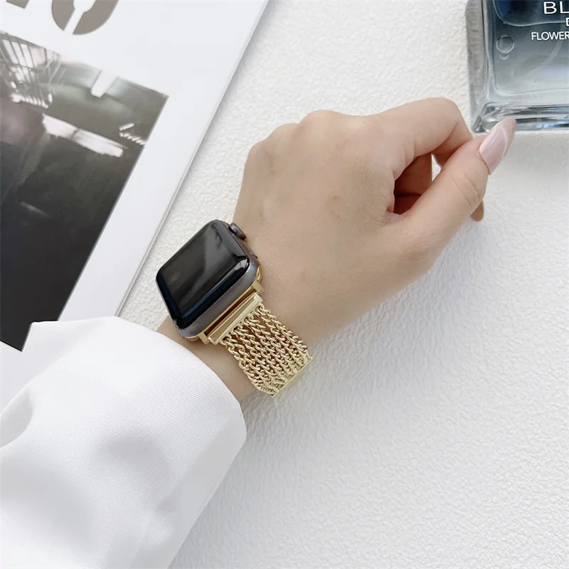 For Apple Watch chain Band Strap Stainless Steel Series 7 6 5 4 3 38/40/41mm Watchband Bracelet for Iwatch 42/44/45mm woman loop