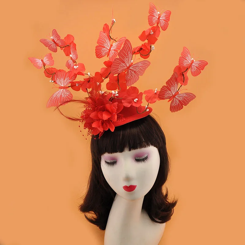 

2020 Design Women Butterfly Hairband Flower Fascinator Hat Party Fancy Show Horse Race Ladies Wedding Butterfly Headdress